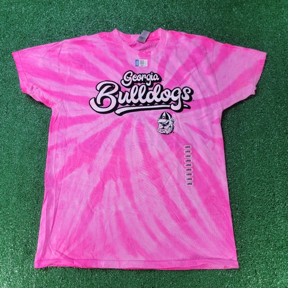 Georgia Bulldogs Women's Pink Tie-Dye T Shirt Size Large Gildan Tag UGA Fan New - Picture 1 of 7